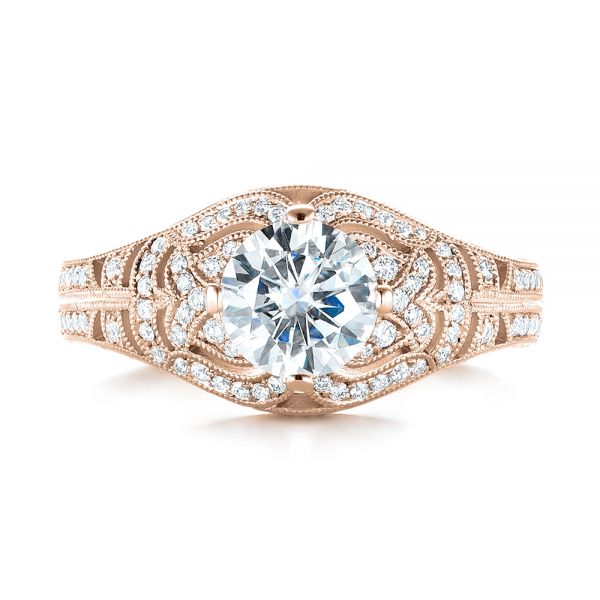18k Rose Gold 18k Rose Gold Vintage-inspired Diamond Engagement Ring - Top View -  103511