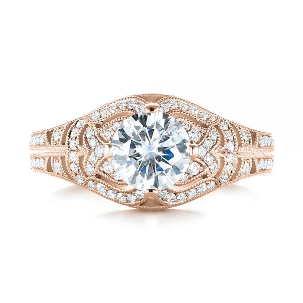 14k Rose Gold 14k Rose Gold Vintage-inspired Diamond Engagement Ring - Top View - 103511