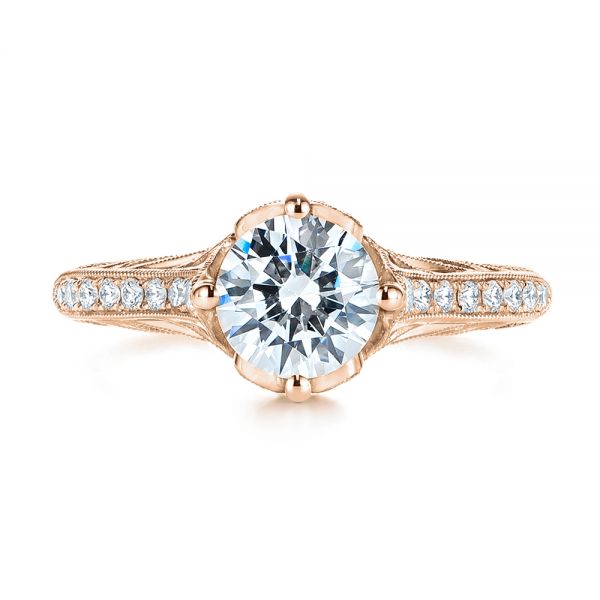 18k Rose Gold 18k Rose Gold Vintage-inspired Diamond Engagement Ring - Top View -  105793
