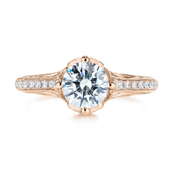 14k Rose Gold 14k Rose Gold Vintage-inspired Diamond Engagement Ring - Top View - 105793