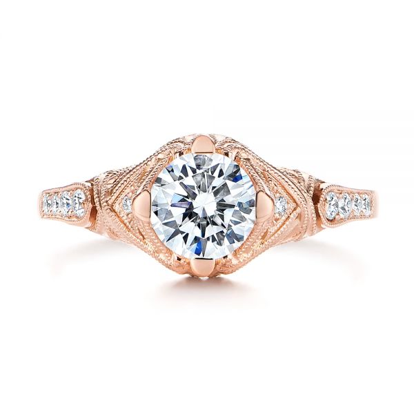 18k Rose Gold 18k Rose Gold Vintage-inspired Diamond Engagement Ring - Top View -  105801