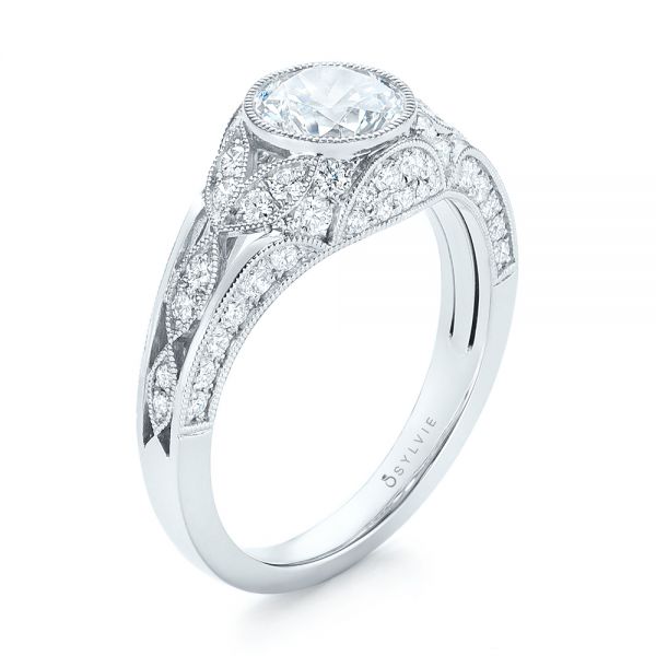  Platinum Platinum Vintage-inspired Diamond Engagement Ring - Three-Quarter View -  103046