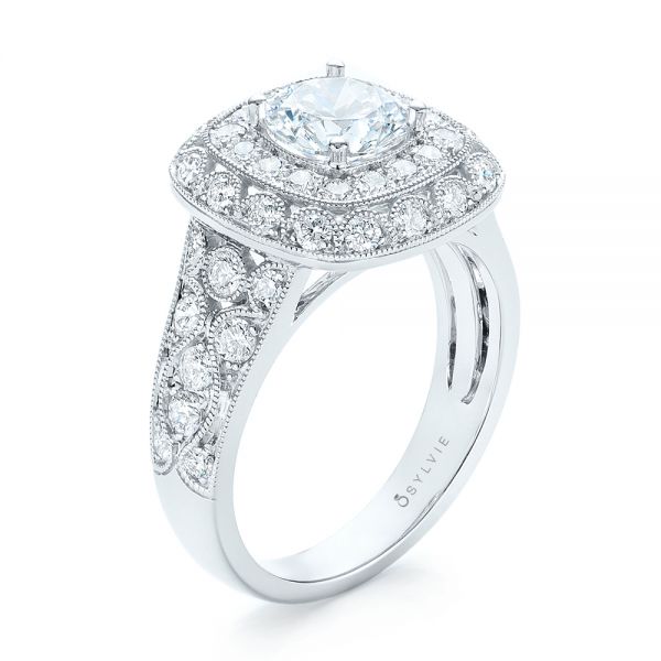  Platinum Platinum Vintage-inspired Diamond Engagement Ring - Three-Quarter View -  103047