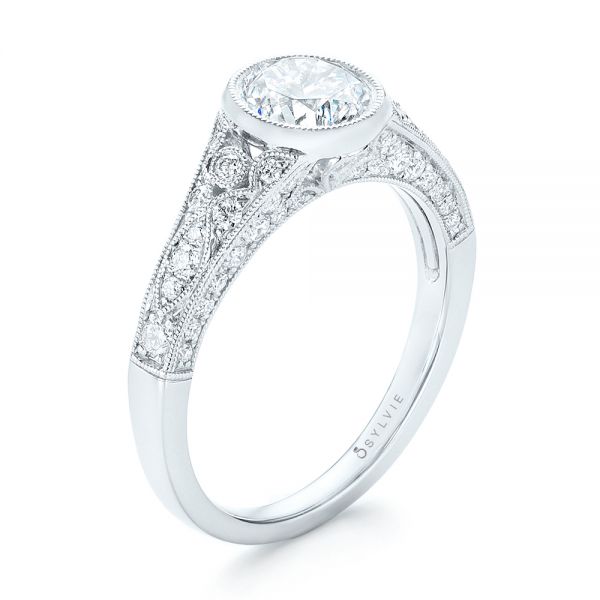 14k White Gold 14k White Gold Vintage-inspired Diamond Engagement Ring - Three-Quarter View -  103049