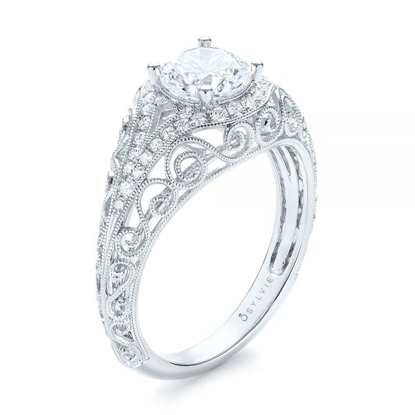  Platinum Platinum Vintage-inspired Diamond Engagement Ring - Three-Quarter View -  103060