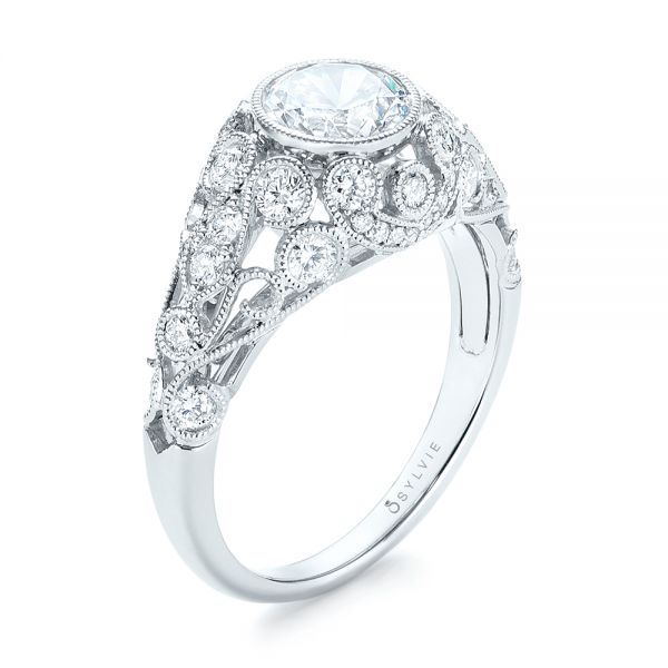 14k White Gold 14k White Gold Vintage-inspired Diamond Engagement Ring - Three-Quarter View -  103062