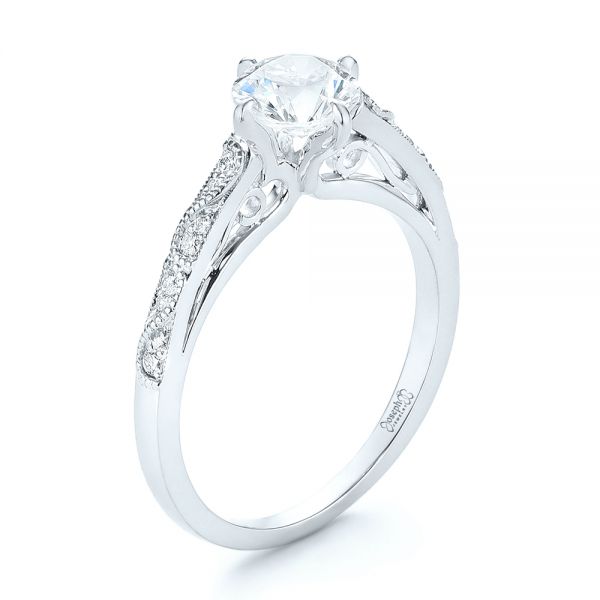 18k White Gold 18k White Gold Vintage-inspired Diamond Engagement Ring - Three-Quarter View -  103294