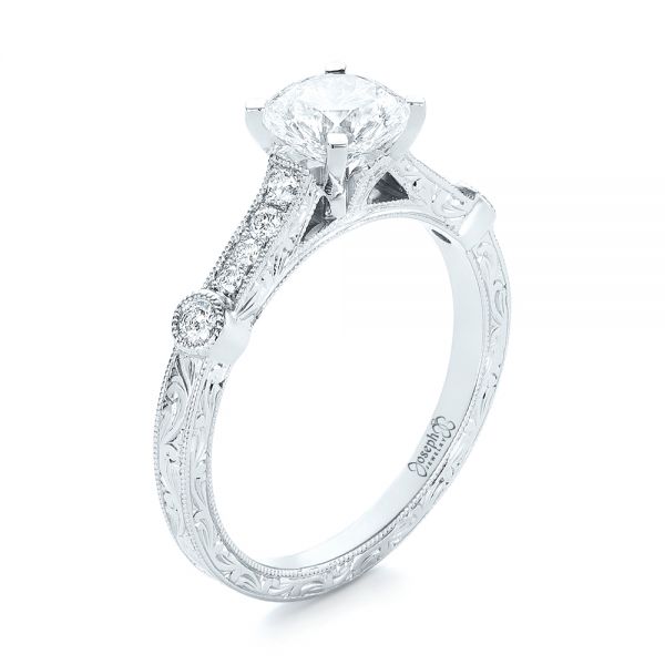 14k White Gold Vintage-inspired Diamond Engagement Ring - Three-Quarter View -  103433