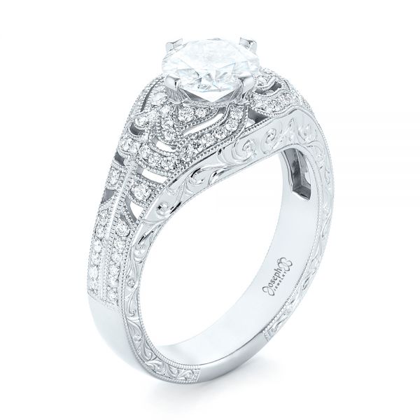 14k White Gold Vintage-inspired Diamond Engagement Ring - Three-Quarter View -  103511