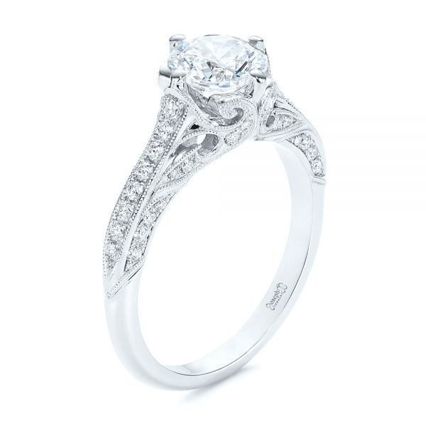 14k White Gold 14k White Gold Vintage-inspired Diamond Engagement Ring - Three-Quarter View -  105793