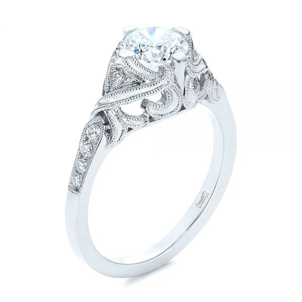 18k White Gold 18k White Gold Vintage-inspired Diamond Engagement Ring - Three-Quarter View -  105801