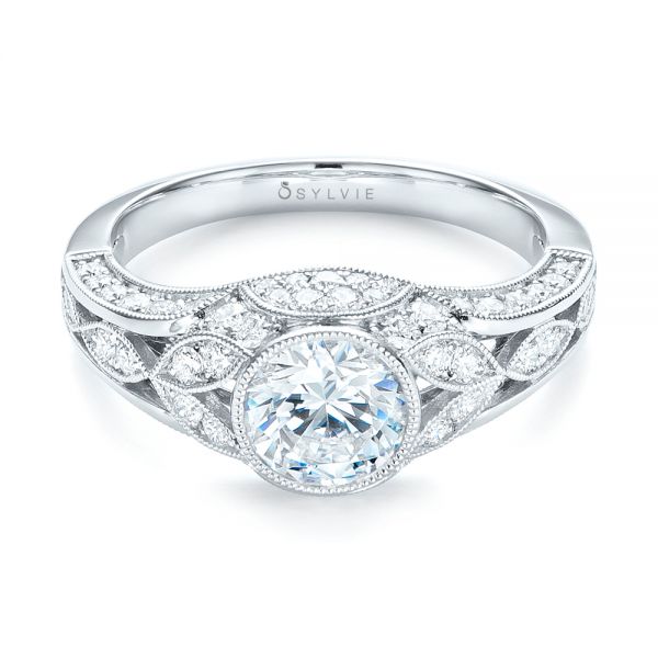 14k White Gold 14k White Gold Vintage-inspired Diamond Engagement Ring - Flat View -  103046