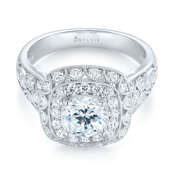 14k White Gold 14k White Gold Vintage-inspired Diamond Engagement Ring - Flat View -  103047