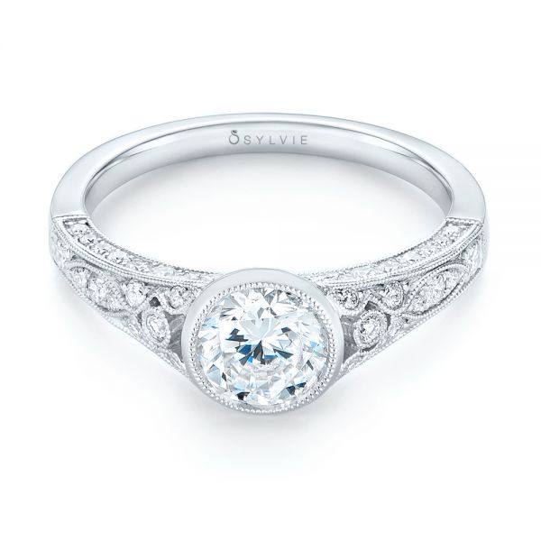 14k White Gold 14k White Gold Vintage-inspired Diamond Engagement Ring - Flat View -  103049