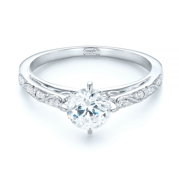 14k White Gold 14k White Gold Vintage-inspired Diamond Engagement Ring - Flat View -  103294