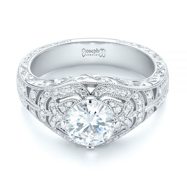 14k White Gold Vintage-inspired Diamond Engagement Ring - Flat View - 103511