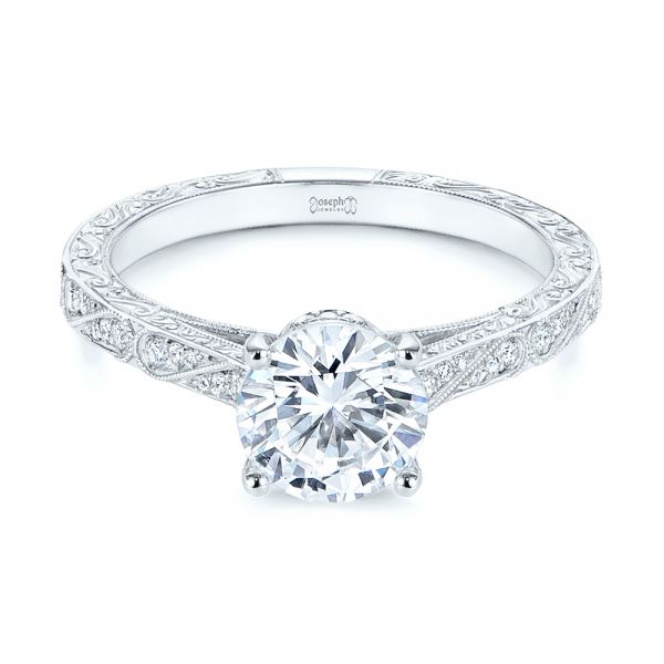 14k White Gold Vintage-inspired Diamond Engagement Ring - Flat View - 105367