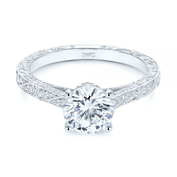 14k White Gold Vintage-inspired Diamond Engagement Ring - Flat View -  105367