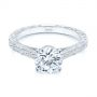 14k White Gold Vintage-inspired Diamond Engagement Ring - Flat View -  105367 - Thumbnail