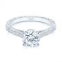 18k White Gold 18k White Gold Vintage-inspired Diamond Engagement Ring - Flat View -  105367 - Thumbnail