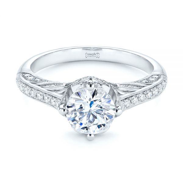 18k White Gold 18k White Gold Vintage-inspired Diamond Engagement Ring - Flat View -  105793