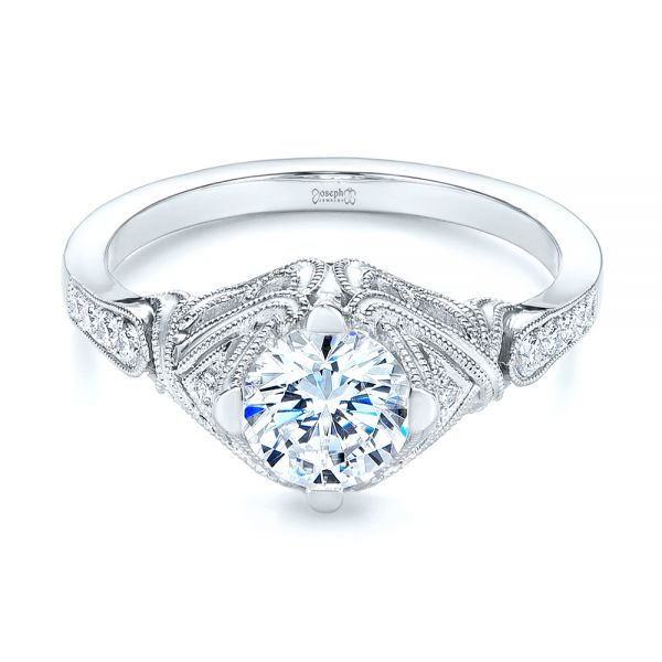 18k White Gold 18k White Gold Vintage-inspired Diamond Engagement Ring - Flat View -  105801