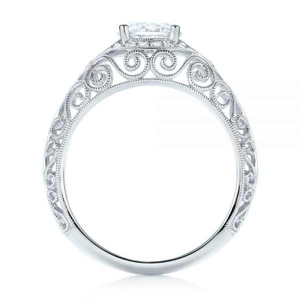 18k White Gold Vintage-inspired Diamond Engagement Ring - Front View -  103060