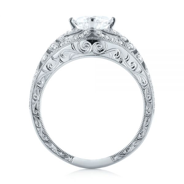 14k White Gold Vintage-inspired Diamond Engagement Ring - Front View -  103511