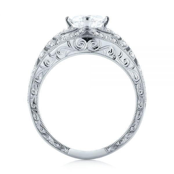 14k White Gold Vintage-inspired Diamond Engagement Ring - Front View - 103511