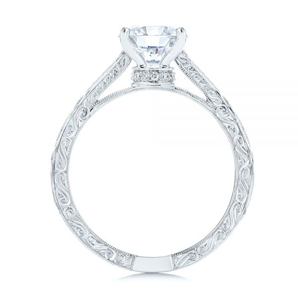 14k White Gold Vintage-inspired Diamond Engagement Ring - Front View - 105367