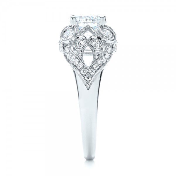 18k White Gold Vintage-inspired Diamond Engagement Ring - Side View -  103059