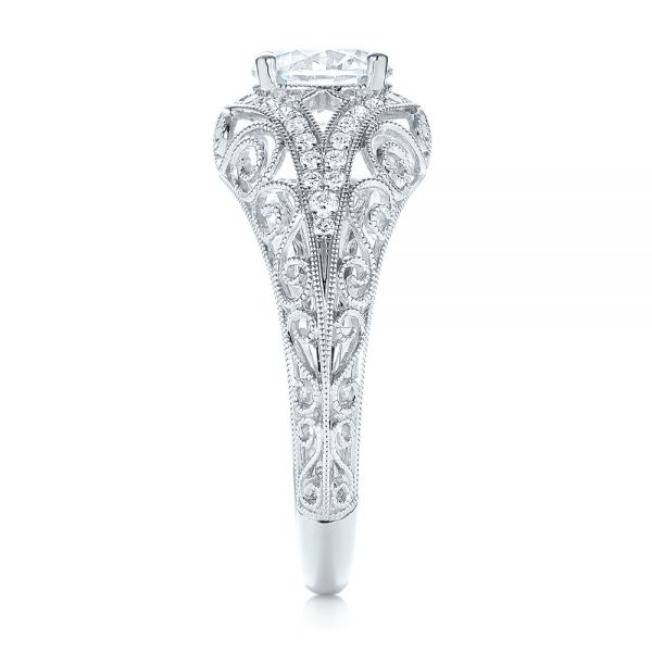 18k White Gold Vintage-inspired Diamond Engagement Ring - Side View -  103060