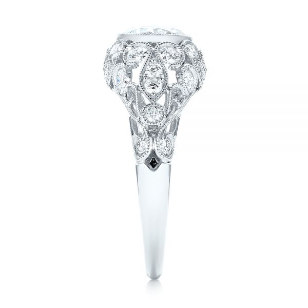 18k White Gold Vintage-inspired Diamond Engagement Ring - Side View -  103062