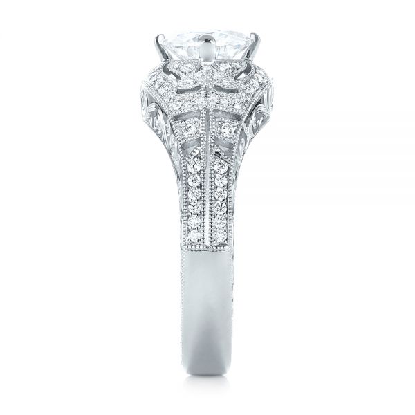14k White Gold Vintage-inspired Diamond Engagement Ring - Side View - 103511