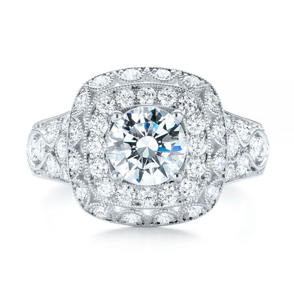 14k White Gold 14k White Gold Vintage-inspired Diamond Engagement Ring - Top View -  103047