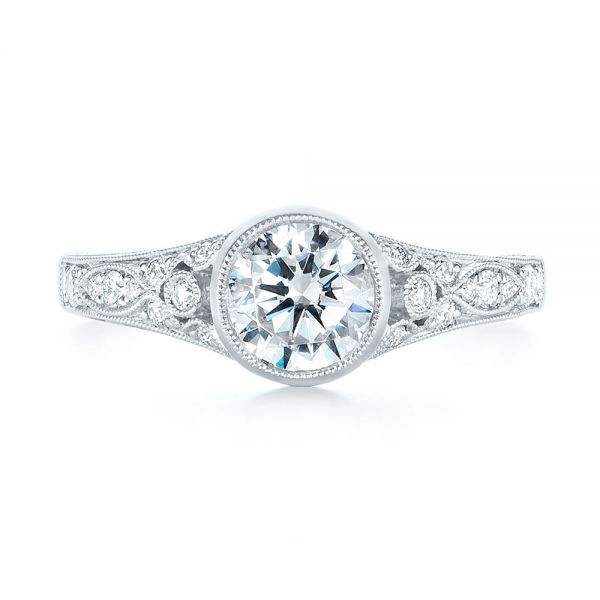 18k White Gold Vintage-inspired Diamond Engagement Ring - Top View -  103049