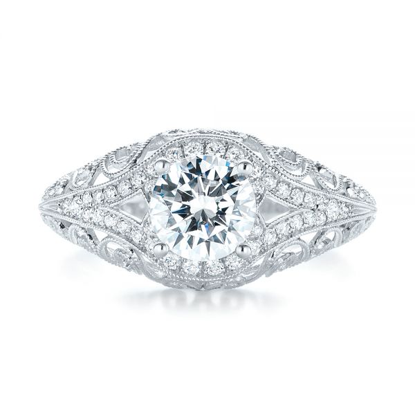 14k White Gold 14k White Gold Vintage-inspired Diamond Engagement Ring - Top View -  103060