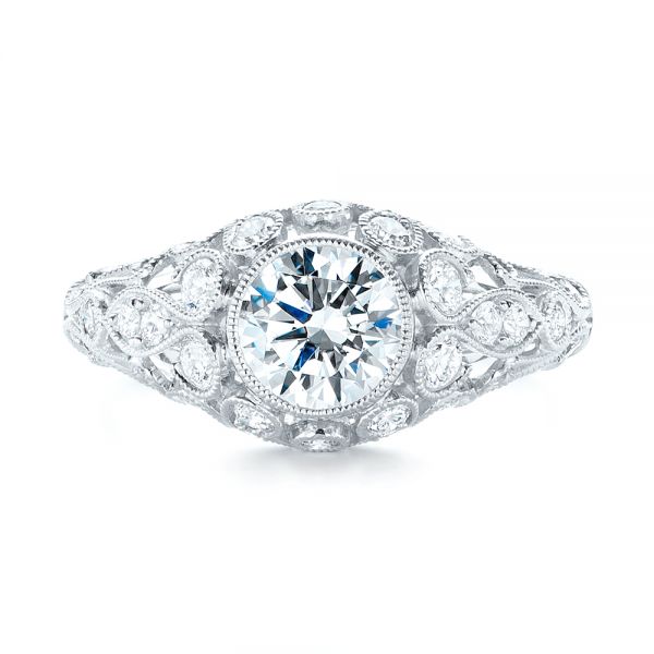 14k White Gold 14k White Gold Vintage-inspired Diamond Engagement Ring - Top View -  103062