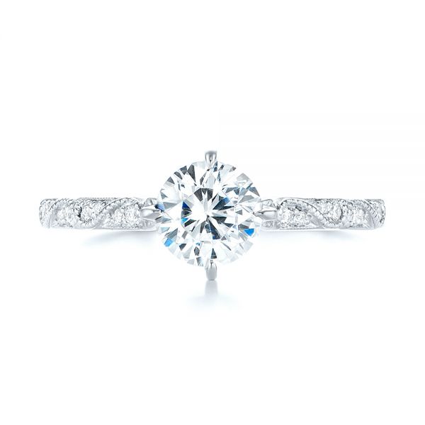 18k White Gold 18k White Gold Vintage-inspired Diamond Engagement Ring - Top View -  103294