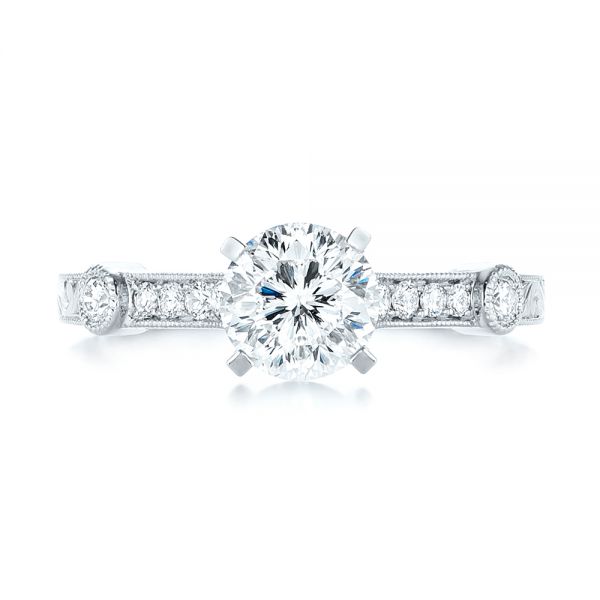 14k White Gold Vintage-inspired Diamond Engagement Ring - Top View -  103433