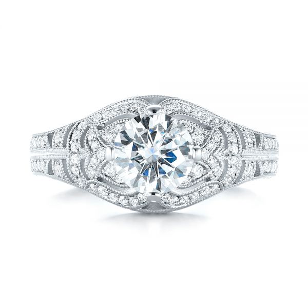 18k White Gold 18k White Gold Vintage-inspired Diamond Engagement Ring - Top View -  103511
