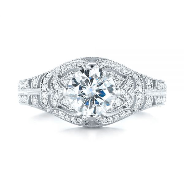 14k White Gold Vintage-inspired Diamond Engagement Ring - Top View - 103511