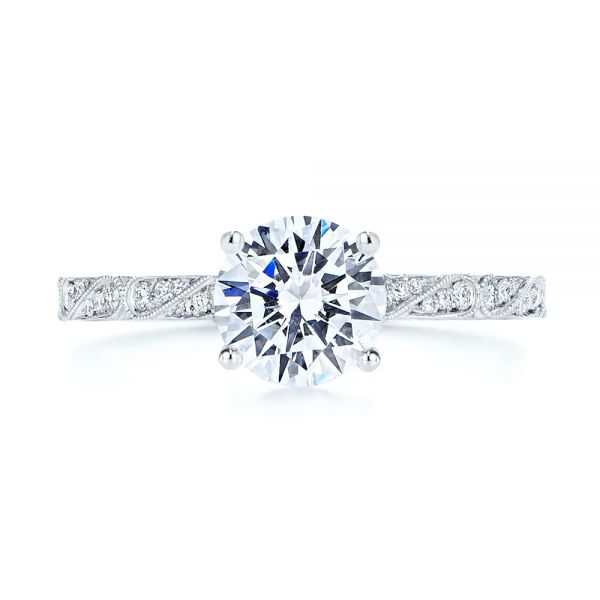 14k White Gold Vintage-inspired Diamond Engagement Ring - Top View - 105367