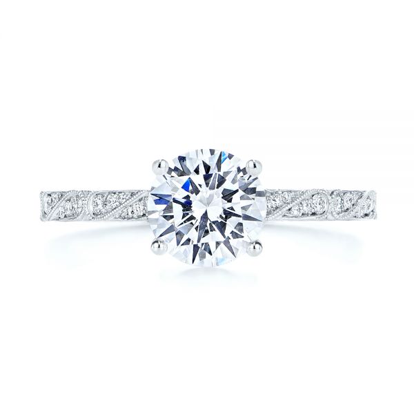 18k White Gold 18k White Gold Vintage-inspired Diamond Engagement Ring - Top View -  105367