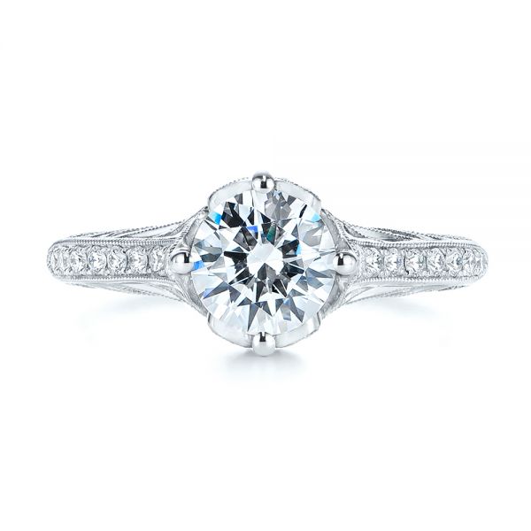 18k White Gold 18k White Gold Vintage-inspired Diamond Engagement Ring - Top View -  105793