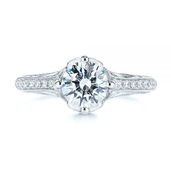 14k White Gold 14k White Gold Vintage-inspired Diamond Engagement Ring - Top View -  105793