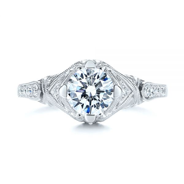 18k White Gold 18k White Gold Vintage-inspired Diamond Engagement Ring - Top View -  105801