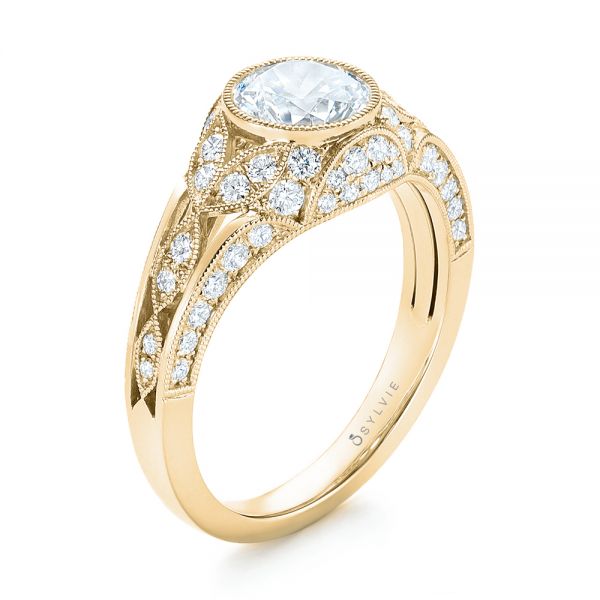 18k Yellow Gold 18k Yellow Gold Vintage-inspired Diamond Engagement Ring - Three-Quarter View -  103046