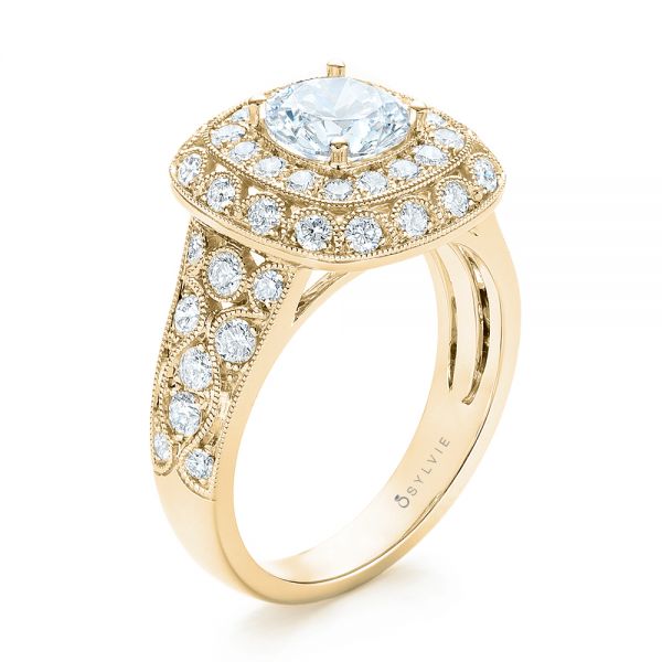 18k Yellow Gold 18k Yellow Gold Vintage-inspired Diamond Engagement Ring - Three-Quarter View -  103047