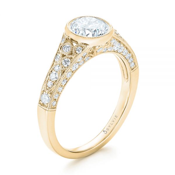 18k Yellow Gold 18k Yellow Gold Vintage-inspired Diamond Engagement Ring - Three-Quarter View -  103049